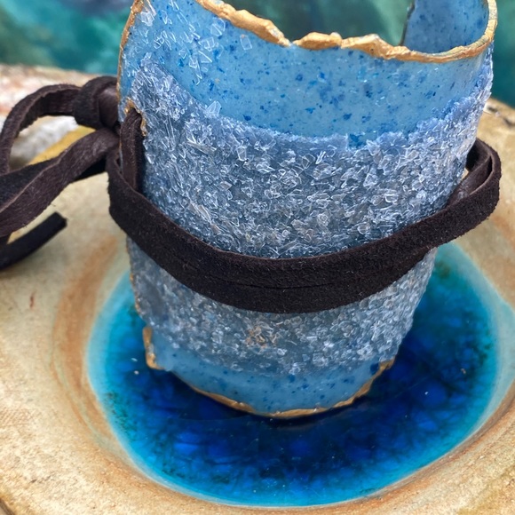 Matana handmade cuff blue gold bohemian bracelet - Picture 6 of 7